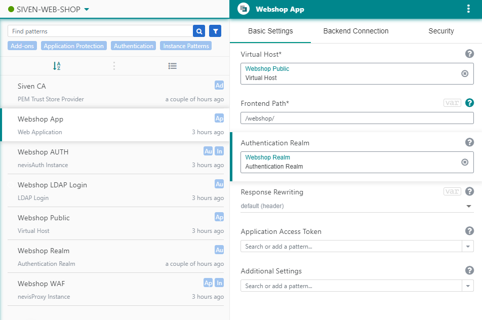 Link to the referenced pattern in the input field