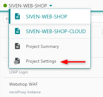 Project Settings function in the project menu