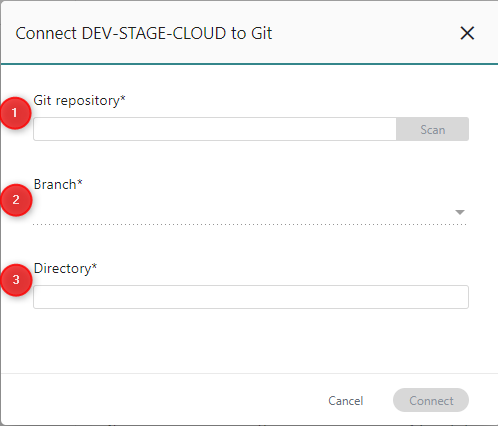 Connect Inventory to Git dialog