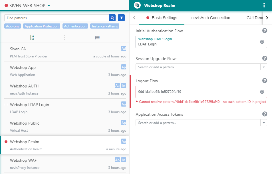 Input field with reference to a deleted pattern