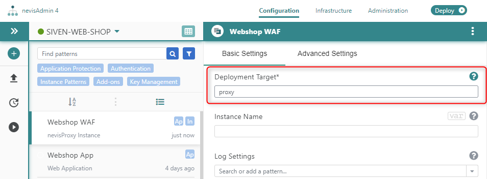 Instance pattern - Deployment Target field