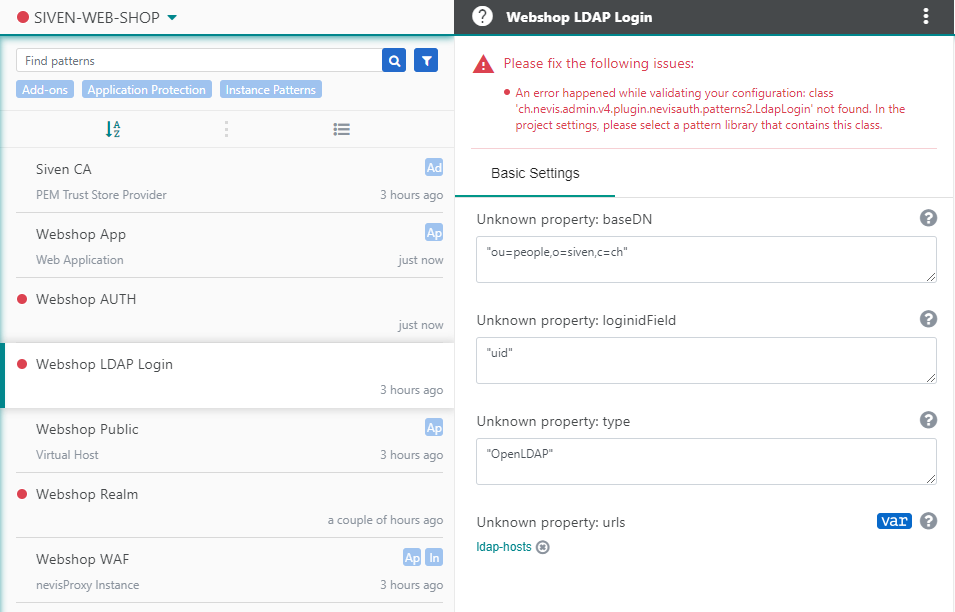 Validation issues on pattern level