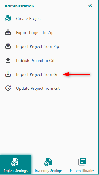 Projects Settings screen - Sidebar Action menu