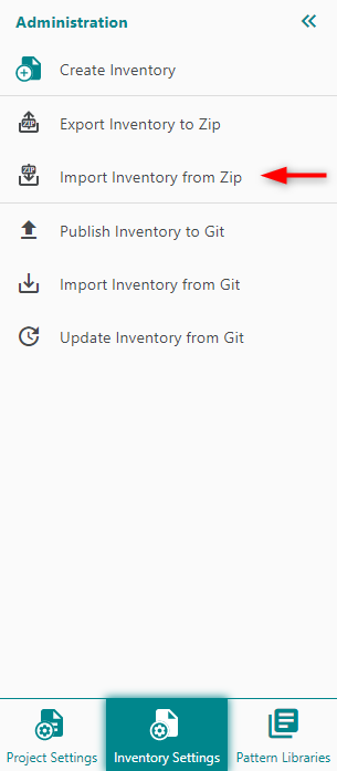 Inventory Settings sidebar menu - Import Inventory from Zip function