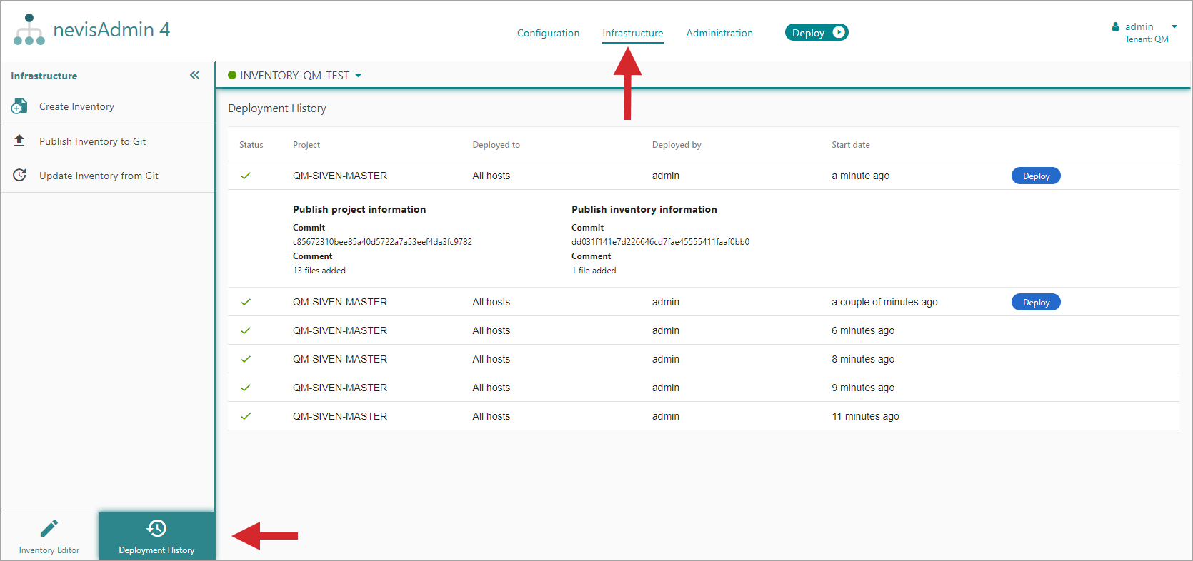 Navigation to Deployment History screen