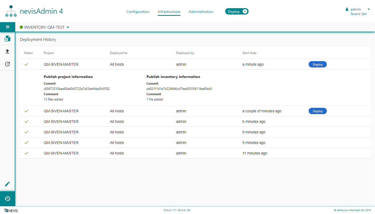 Deployment History screen