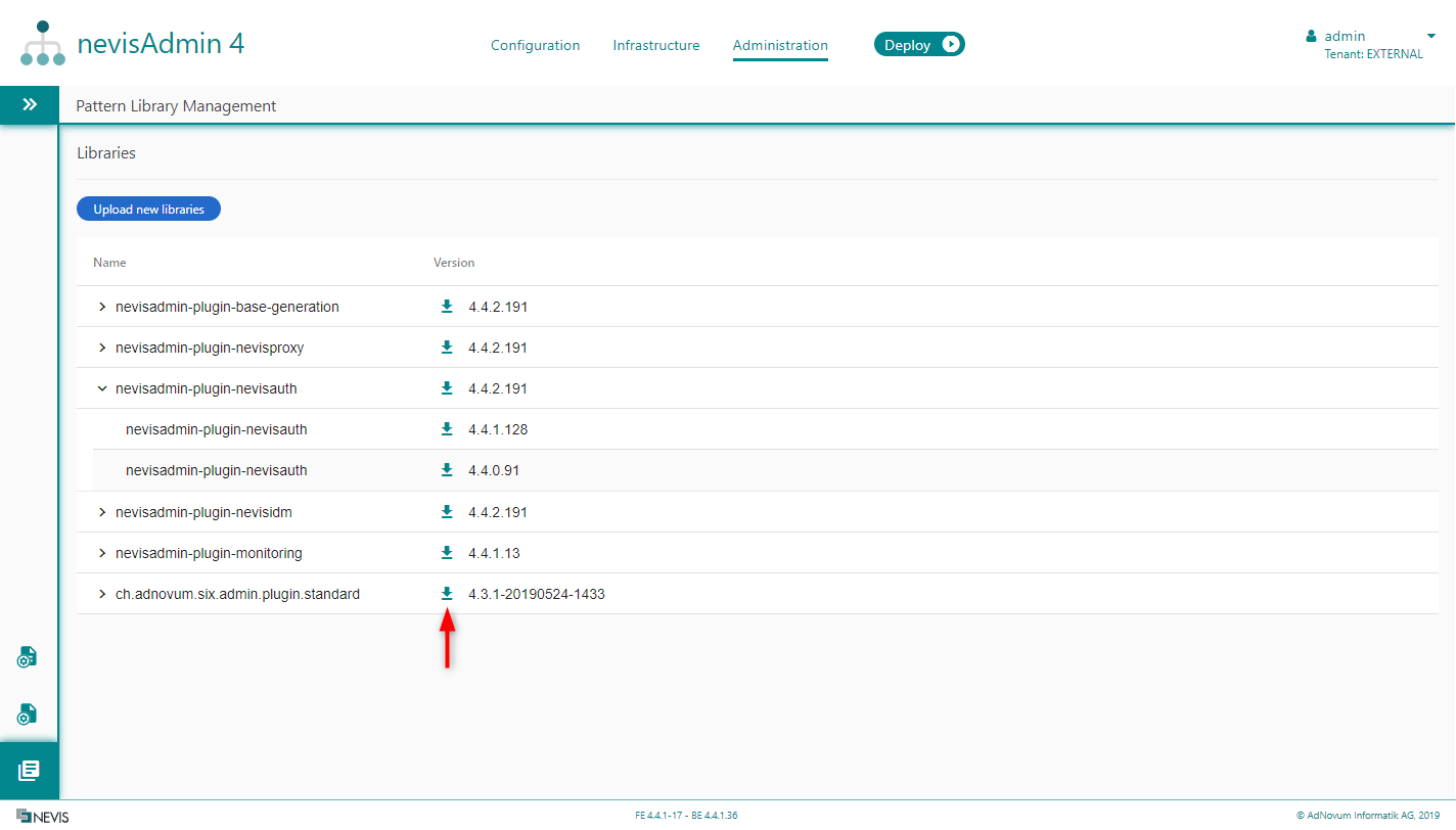 Pattern Library Management screen - Download library