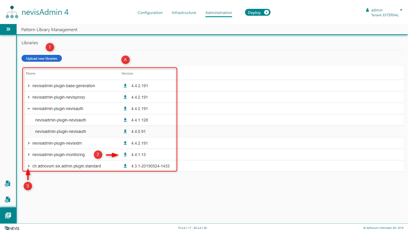 Administration tab - Pattern Library Management screen