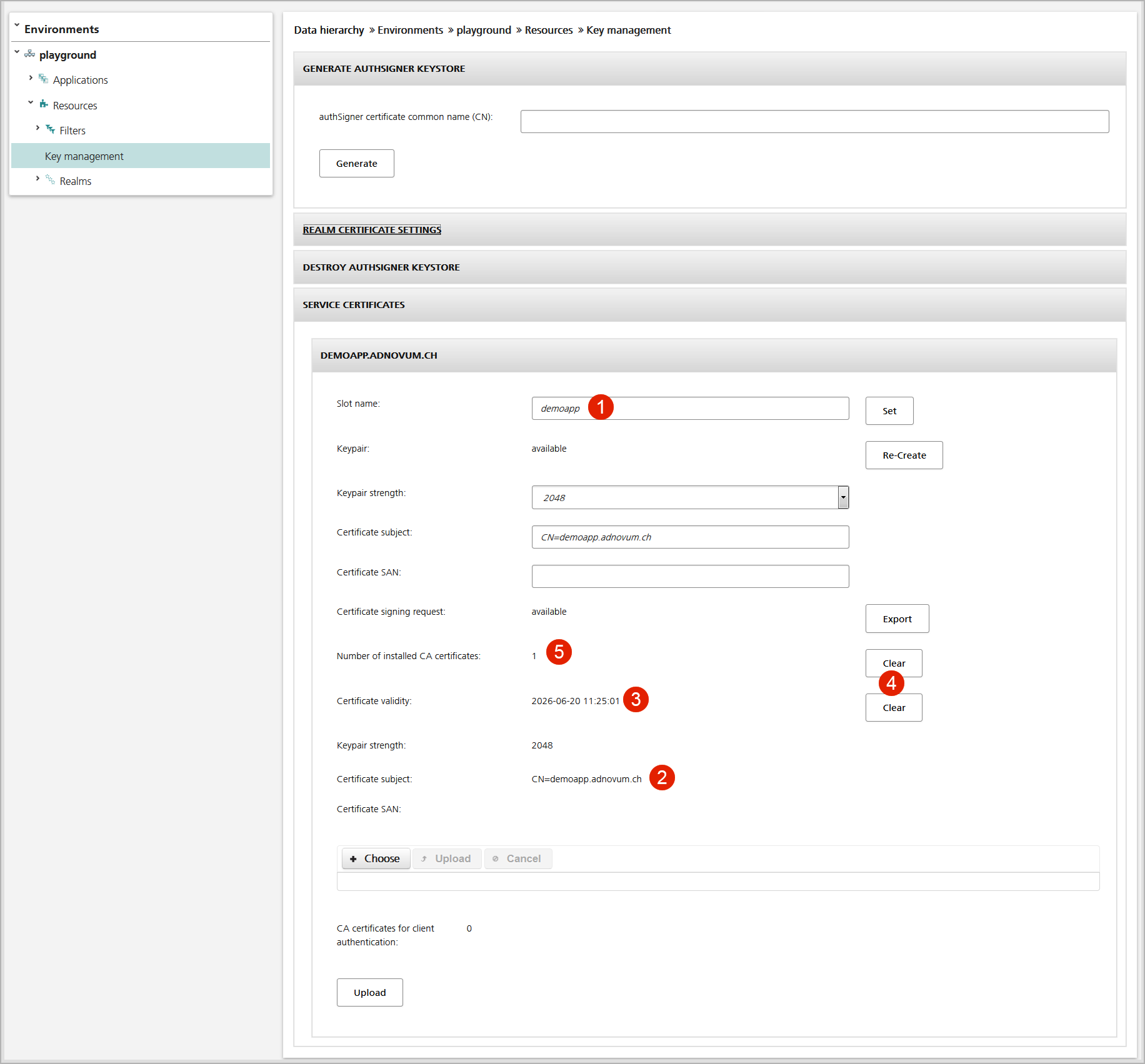 Managing the certificates for the nevisProxy service