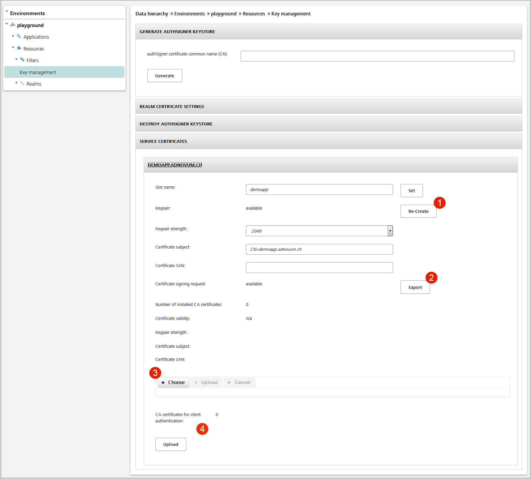 CSR creation screen