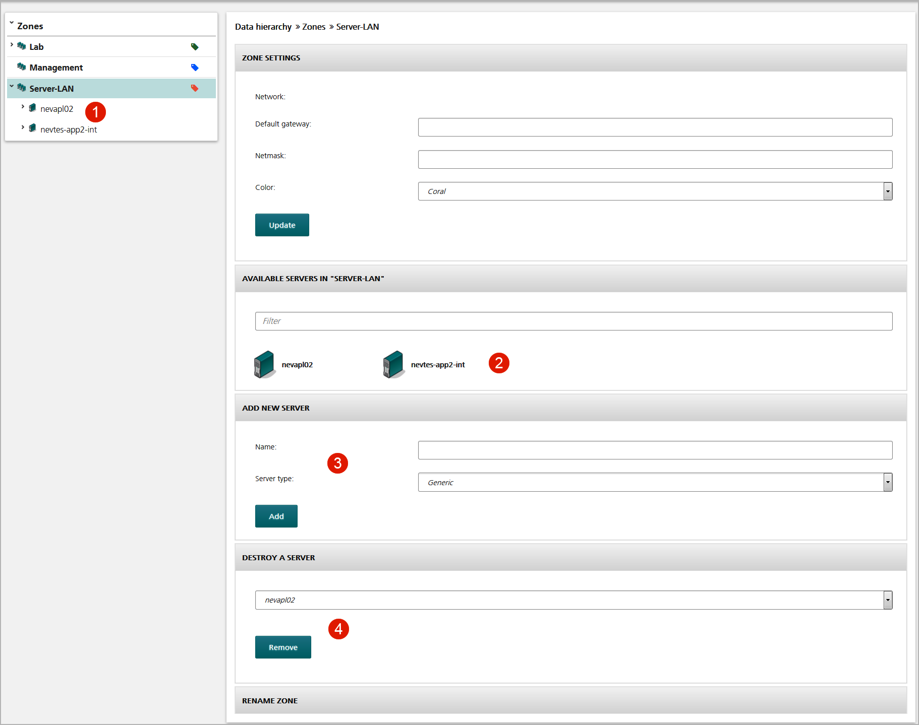 Sample servers view on the zone level