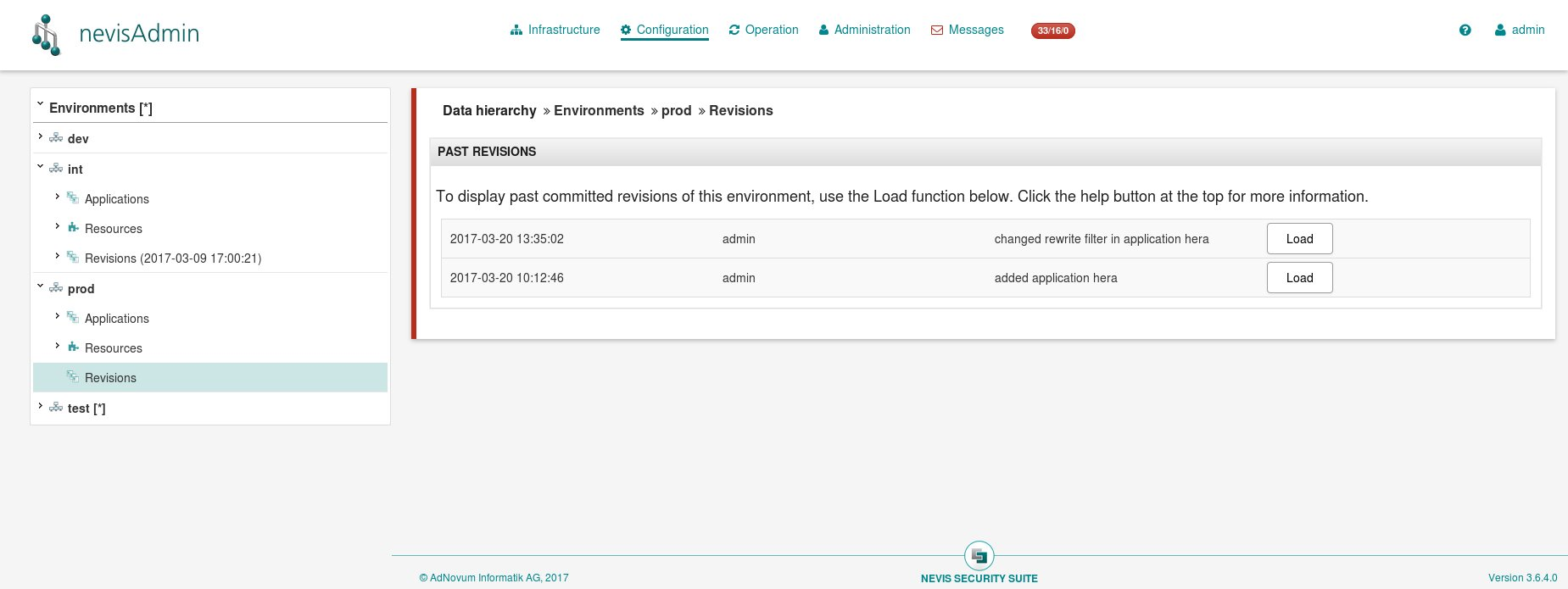 Load past revision of an environment