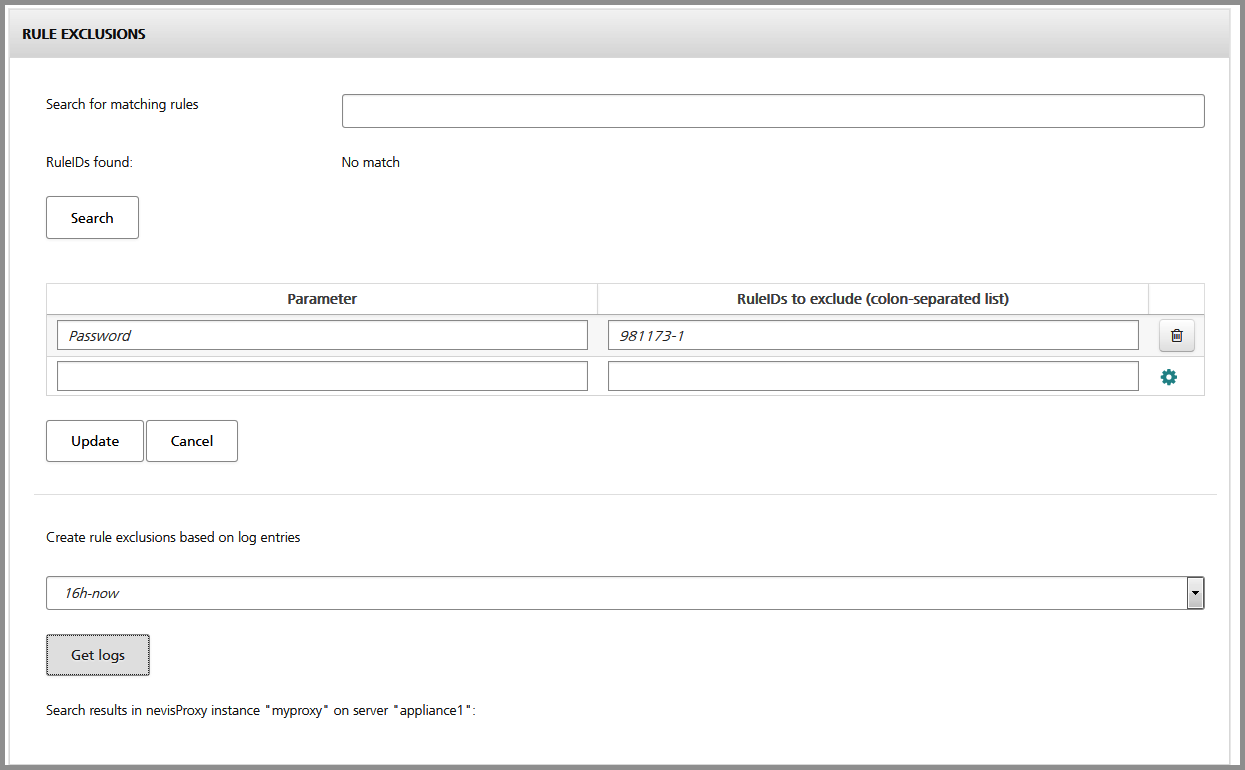 Blacklist filter rule exclusions