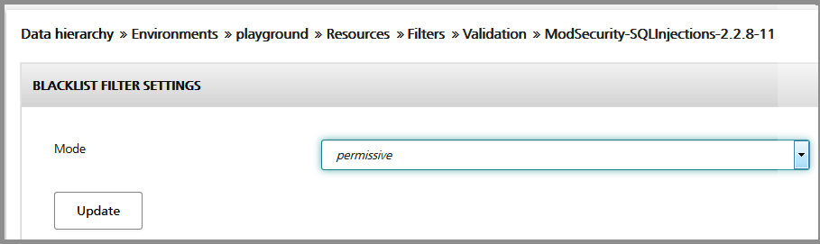 Filter parameter of an input validation filter