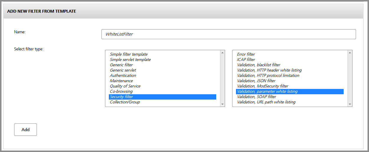 Create a new parameter white listing filter