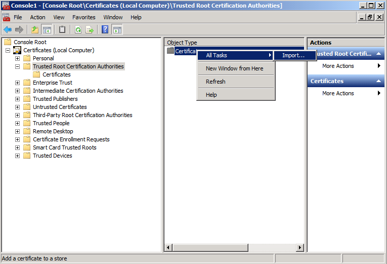Import the certificate used to issue the dynamic client certificates