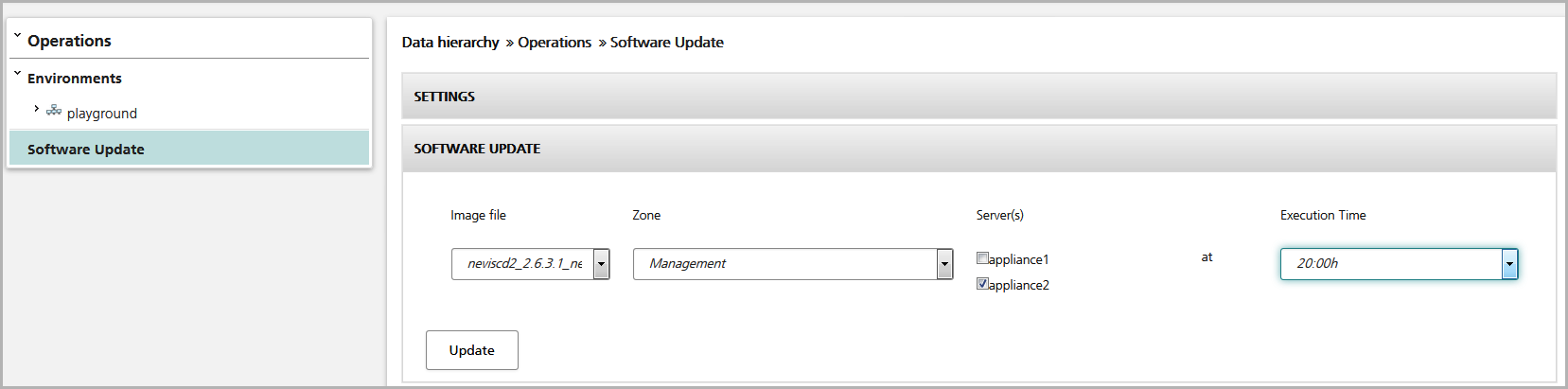 Software Update view