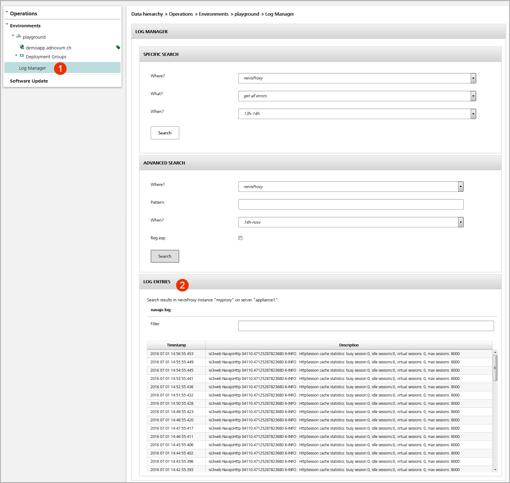 Search patterns within log files