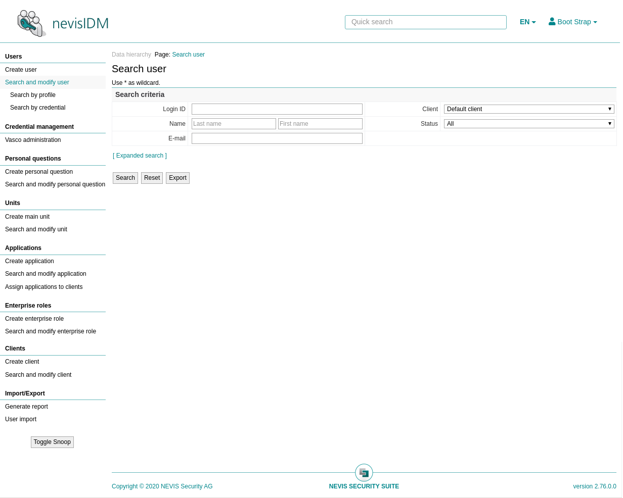 nevisIDM Web Application - New application page