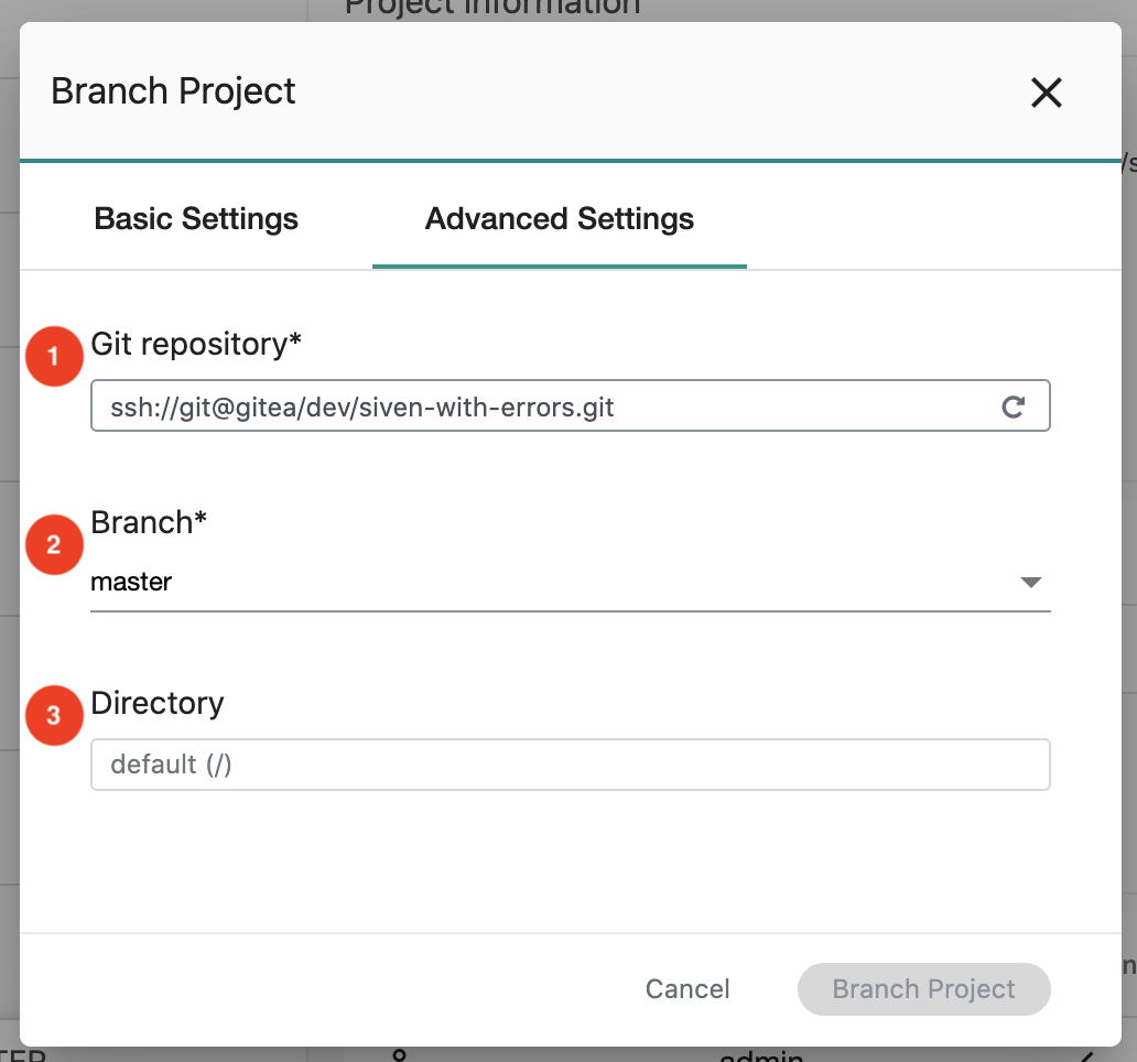 Branch Project - Advanced Settings