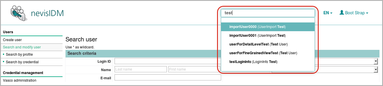 nevisIDM Web Application - New header - Quick Search text field - Change summary