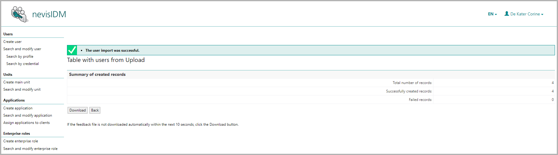 Confirmation view after the user creation