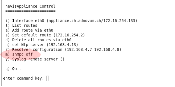 Use the nevisappliance command to enable the SNMP daemon