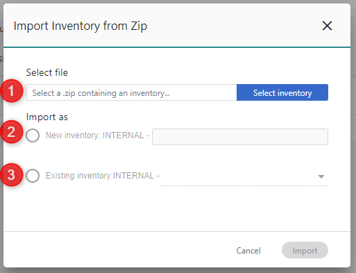 Import Inventory from Zip dialog
