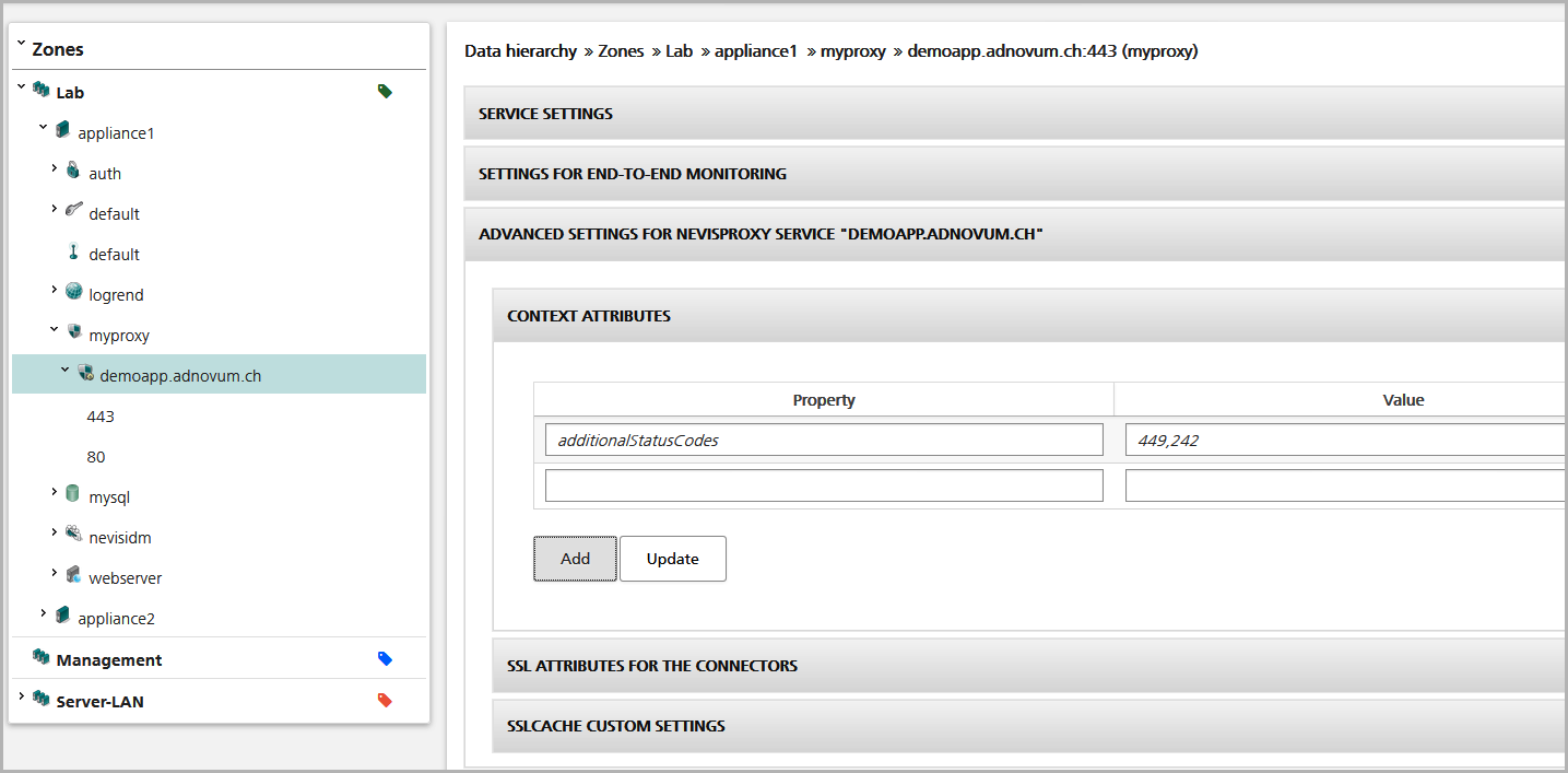 Set the additional status codes within the nevisProxy service