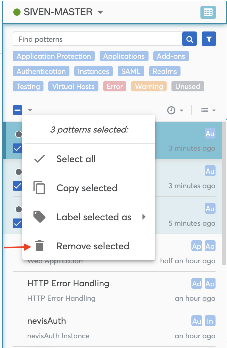 Removing multiple patterns