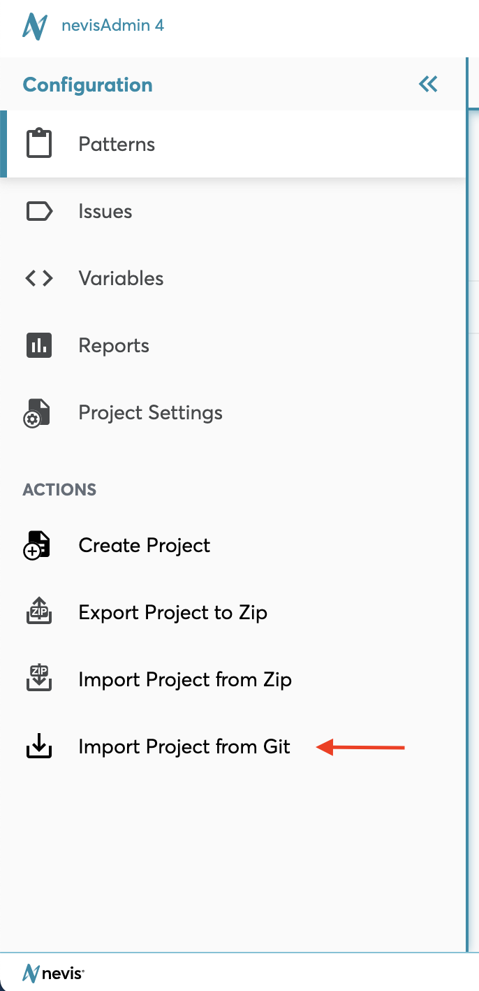 Projects Settings screen - Sidebar Action menu