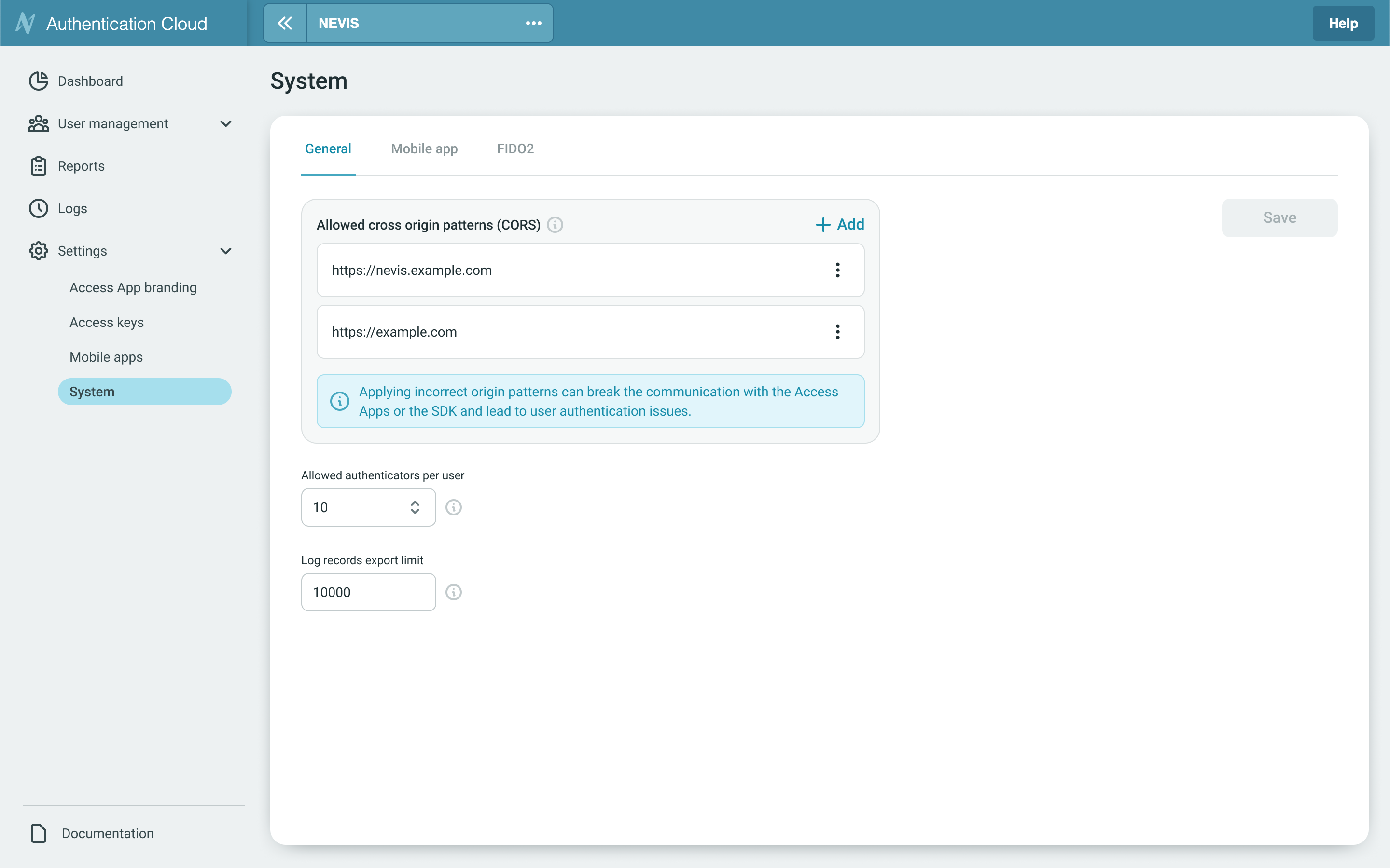 General System Settings screen