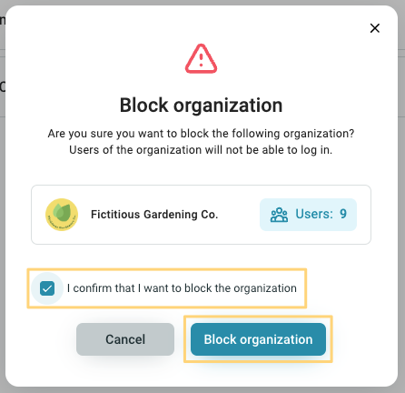Block organization pop-up