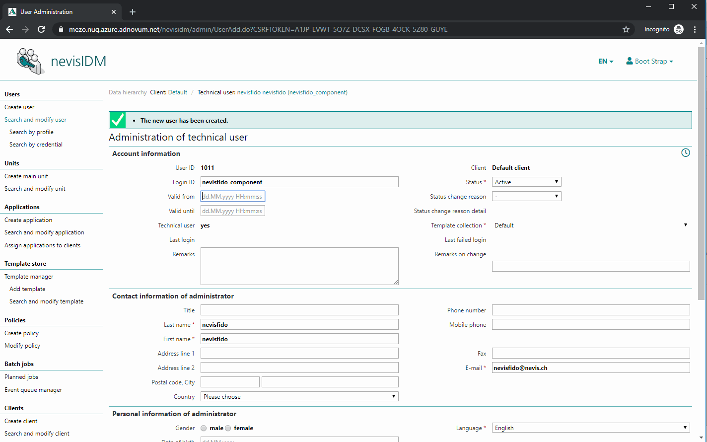 How to create a certificate credential for the nevisfido technical user