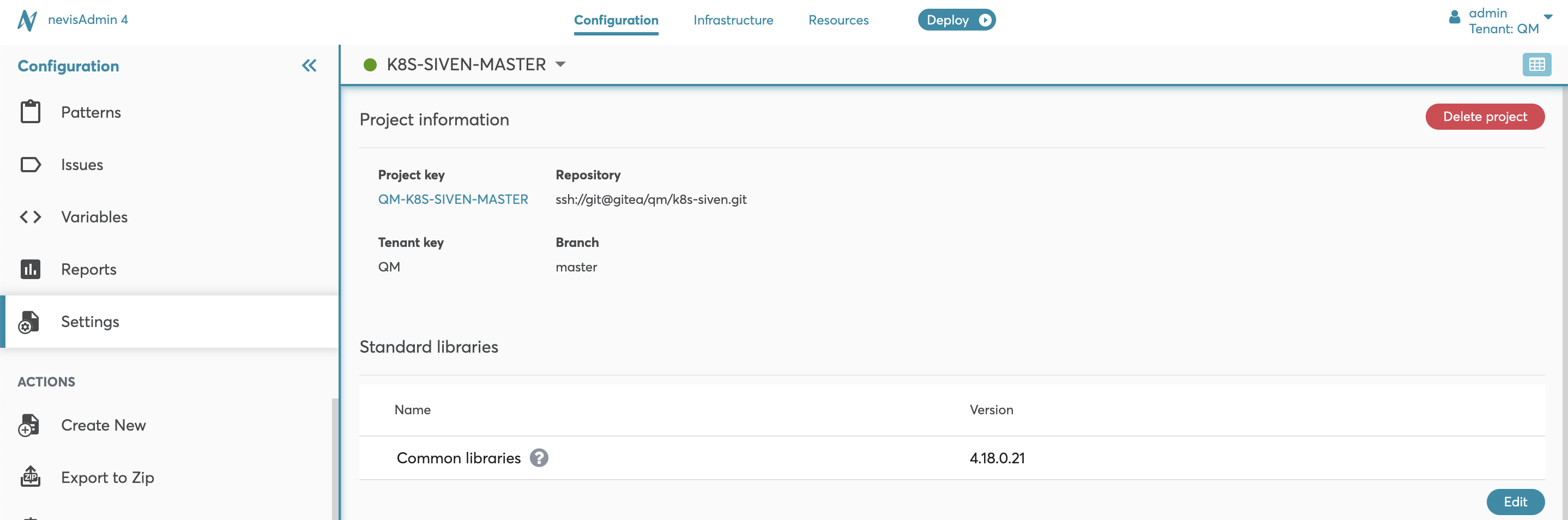 Deleting a Project | Nevis documentation
