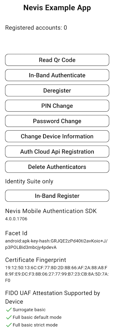 Example application main screen
