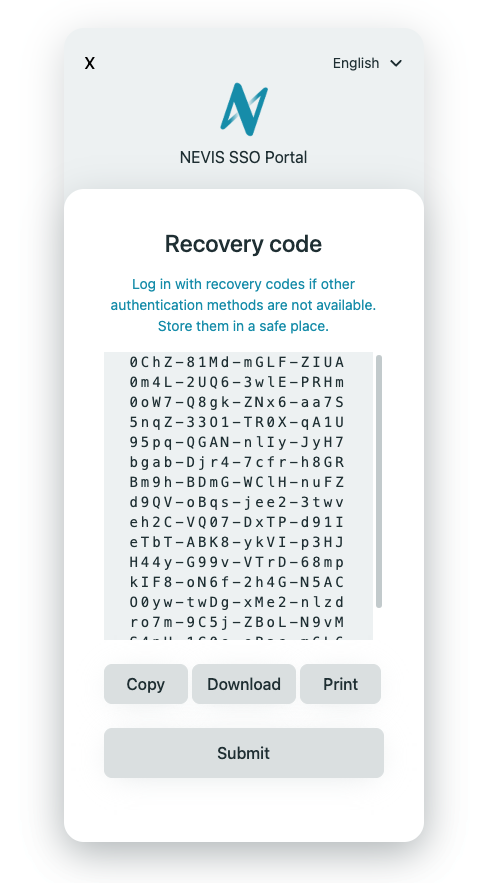 Nevis Identity Platform Example Project Save Recovery Code