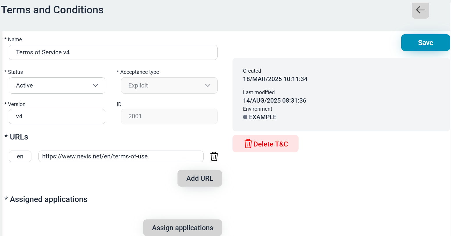 Nevis Identity Platform Example Project Terms and Conditions Management