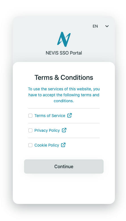 Nevis Identity Platform Example Project Terms and Conditions Management