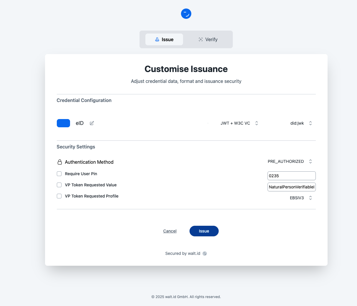 Nevis Identity Platform Example Project walt.id integration
