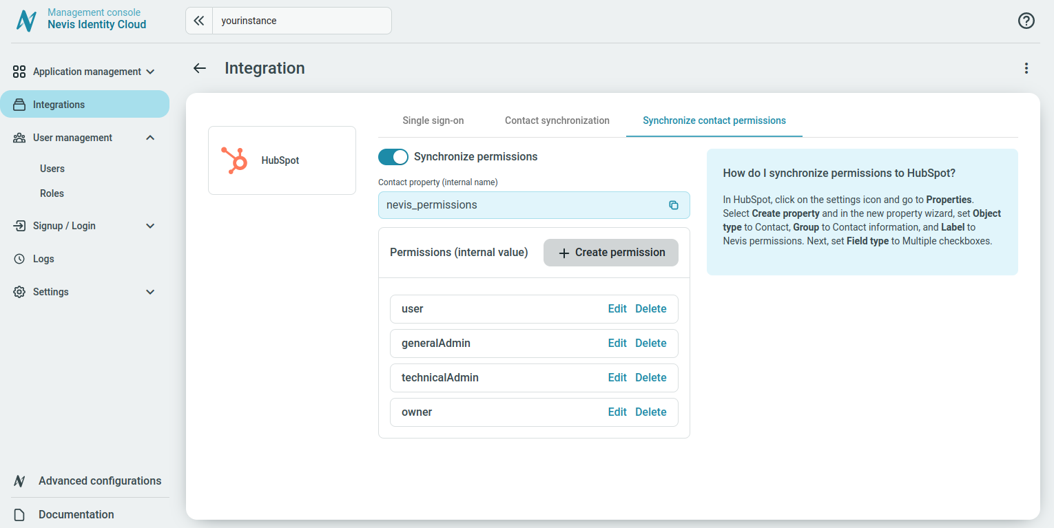 HubSpot contact permissions synchronization