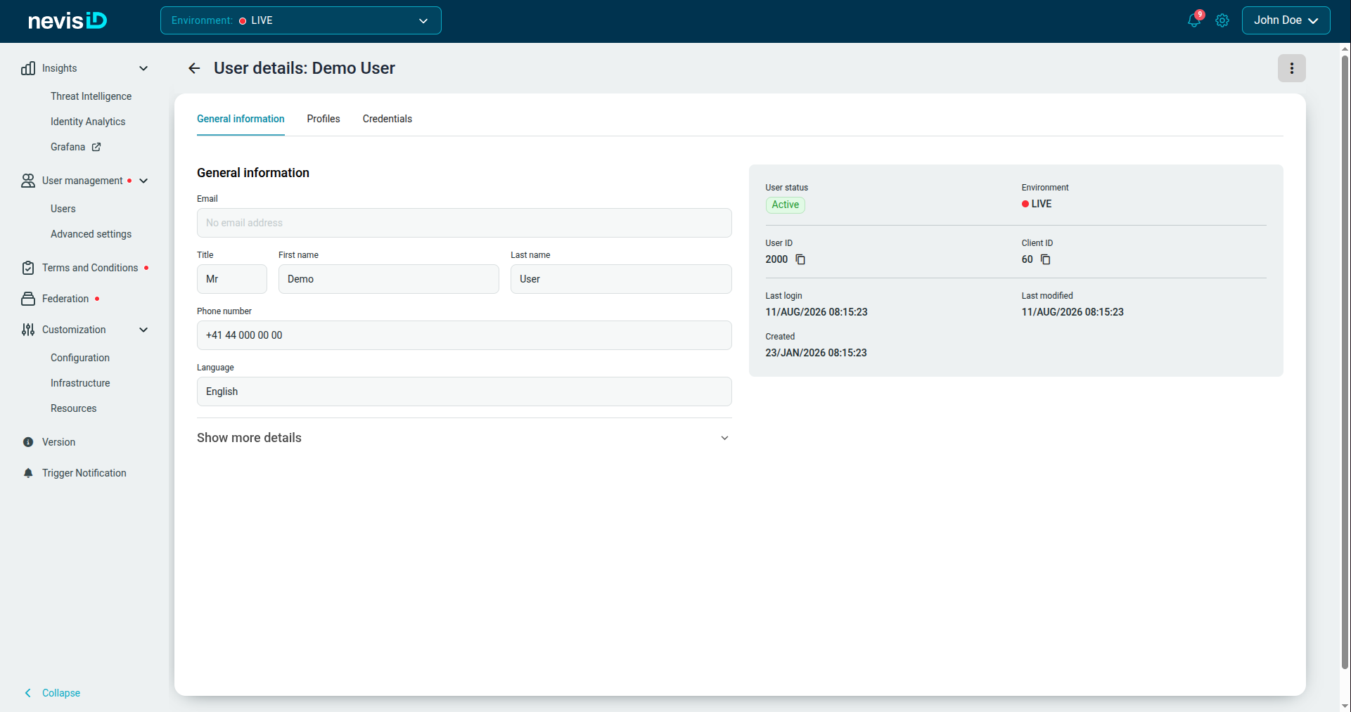 The General information tab