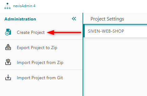 Projects screen - Action menu in the sidebar menu