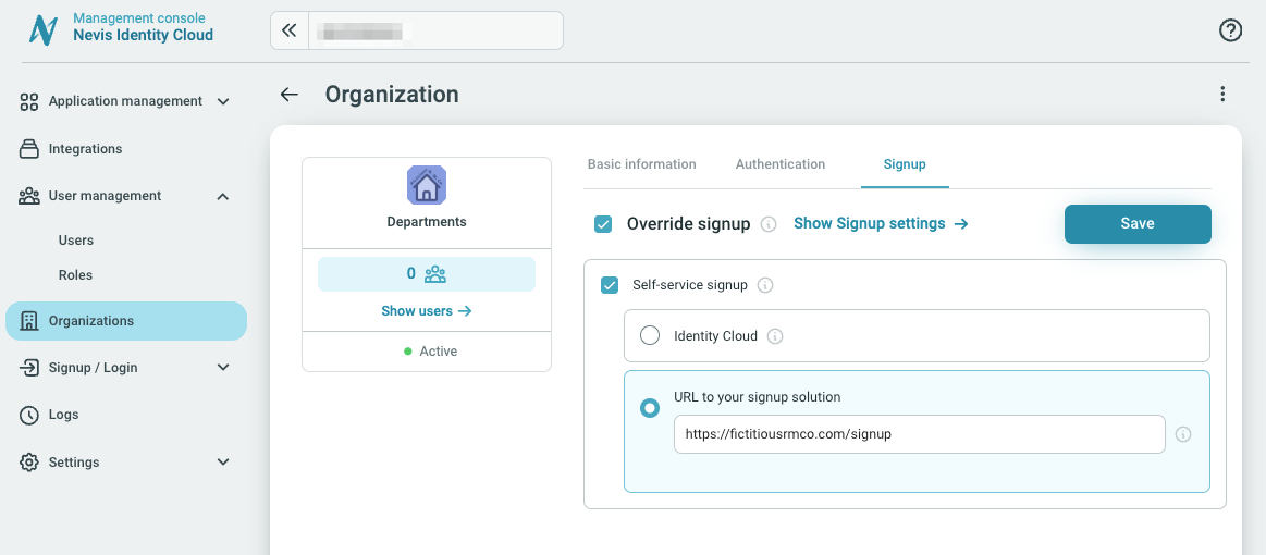 Departments organization signup override settings
