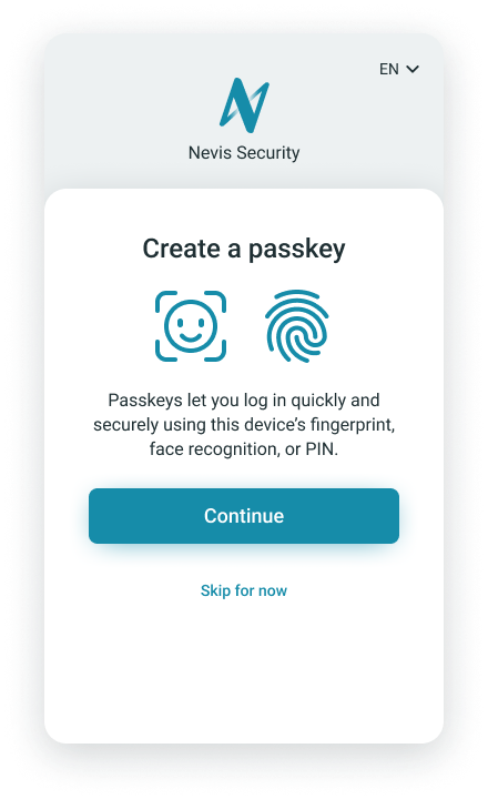 Passwordless signup create passkey page