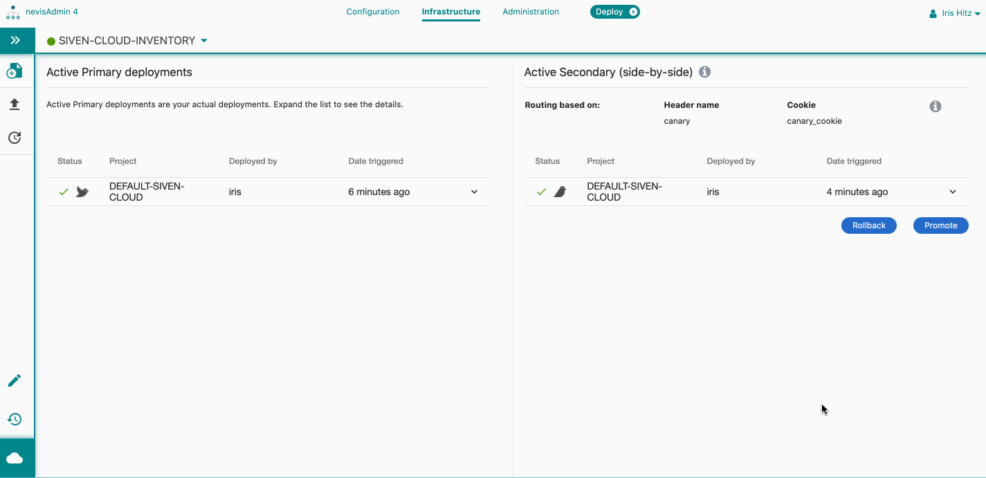 How to rollback secondary deployments